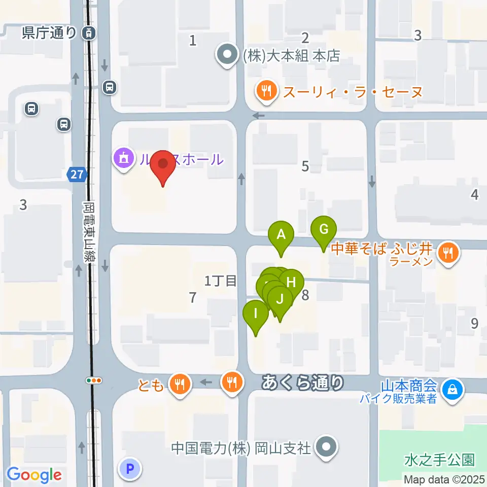 ルネスホール周辺のファミレス・ファーストフード一覧地図