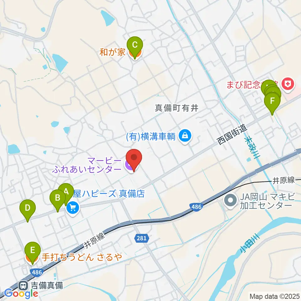 マービーふれあいセンター周辺のファミレス・ファーストフード一覧地図