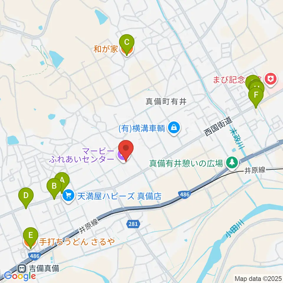 マービーふれあいセンター周辺のファミレス・ファーストフード一覧地図
