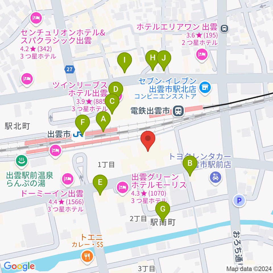 ビッグハート出雲周辺のファミレス・ファーストフード一覧地図