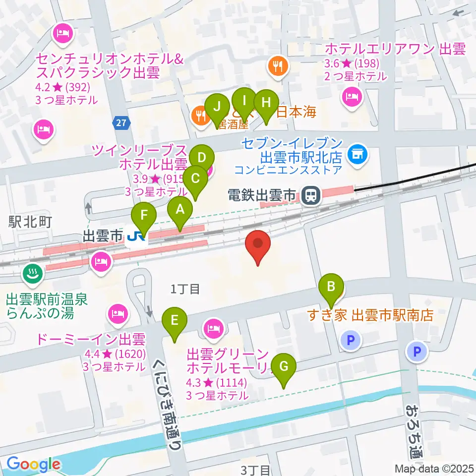 ビッグハート出雲周辺のファミレス・ファーストフード一覧地図