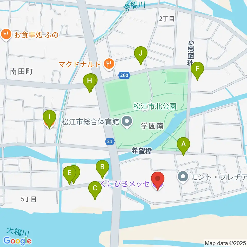 くにびきメッセ周辺のファミレス・ファーストフード一覧地図