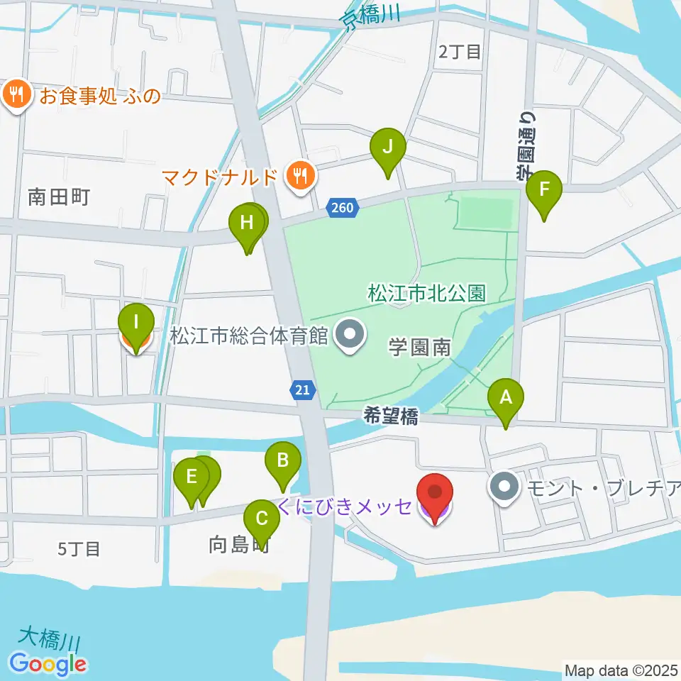 くにびきメッセ周辺のファミレス・ファーストフード一覧地図