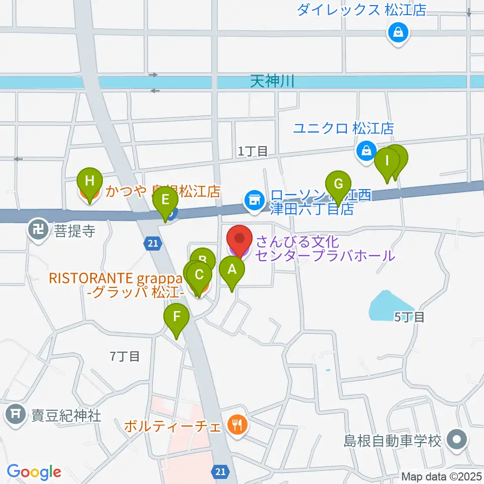 さんびる文化センタープラバホール周辺のファミレス・ファーストフード一覧地図