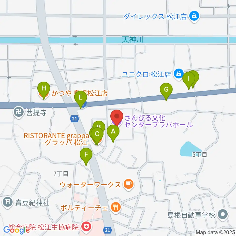 さんびる文化センタープラバホール周辺のファミレス・ファーストフード一覧地図