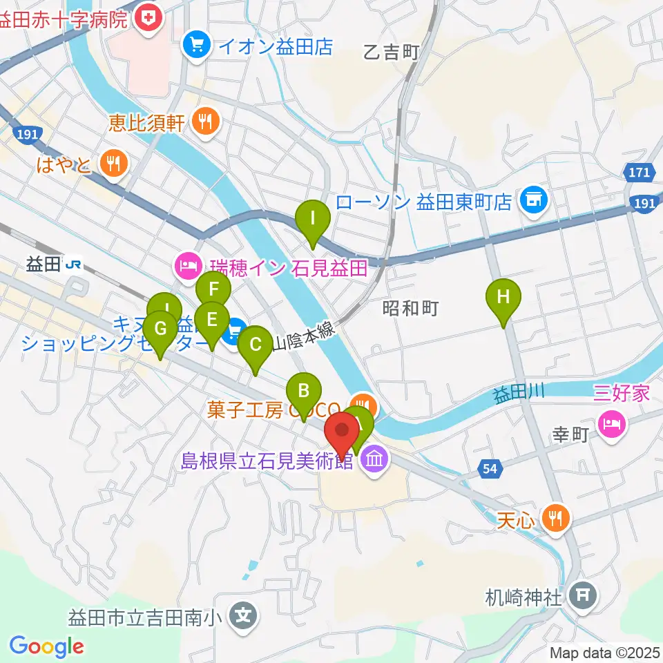 島根県立いわみ芸術劇場グラントワ周辺のファミレス・ファーストフード一覧地図