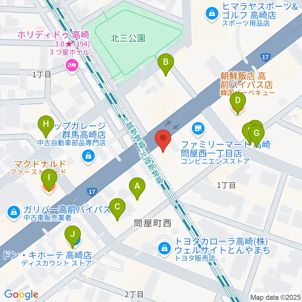 高崎シューベルトサロン周辺のファミレス・ファーストフード一覧地図