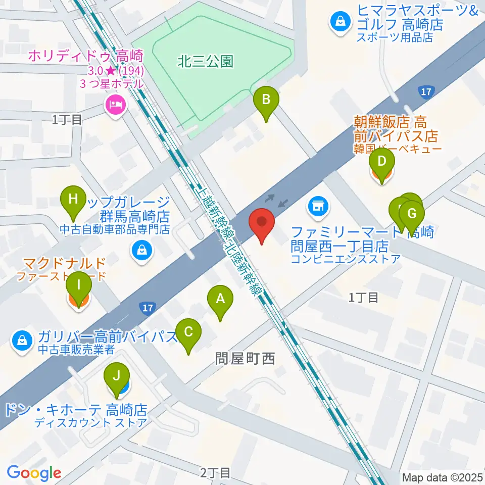 高崎シューベルトサロン周辺のファミレス・ファーストフード一覧地図