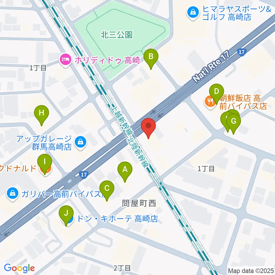 高崎シューベルトサロン周辺のファミレス・ファーストフード一覧地図