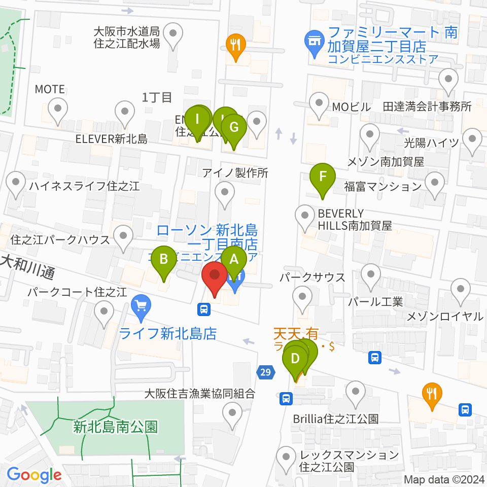 住之江スタジオ周辺のファミレス・ファーストフード一覧地図