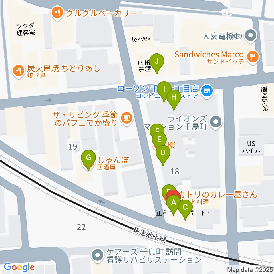 シティーバード音楽スタジオ周辺のファミレス・ファーストフード一覧地図