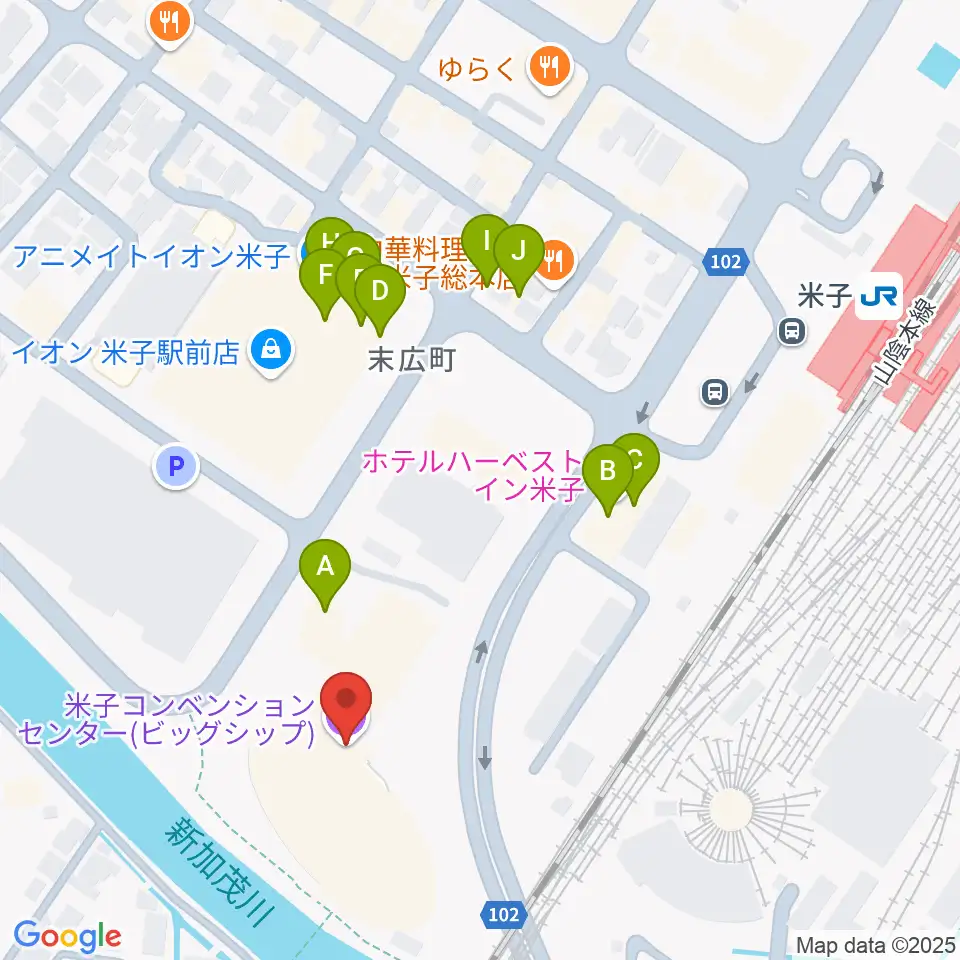 米子コンベンションセンター BiG SHiP周辺のファミレス・ファーストフード一覧地図