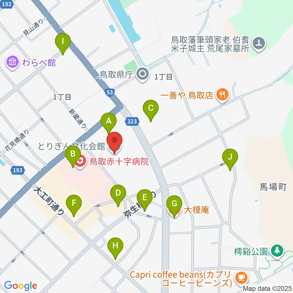 とりぎん文化会館周辺のファミレス・ファーストフード一覧地図