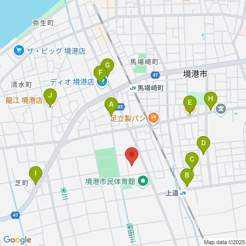 境港市文化ホール周辺のファミレス・ファーストフード一覧地図