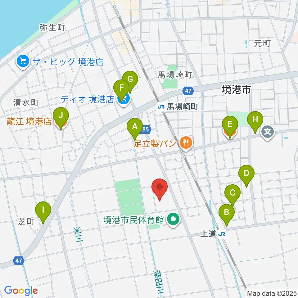 境港市文化ホール周辺のファミレス・ファーストフード一覧地図