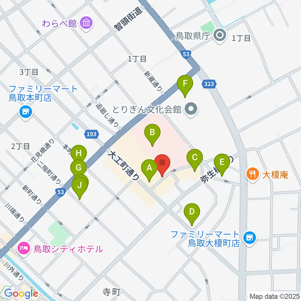 鳥取市民会館周辺のファミレス・ファーストフード一覧地図