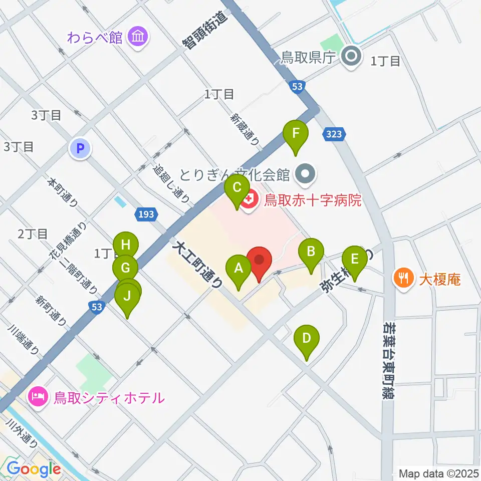 鳥取市民会館周辺のファミレス・ファーストフード一覧地図