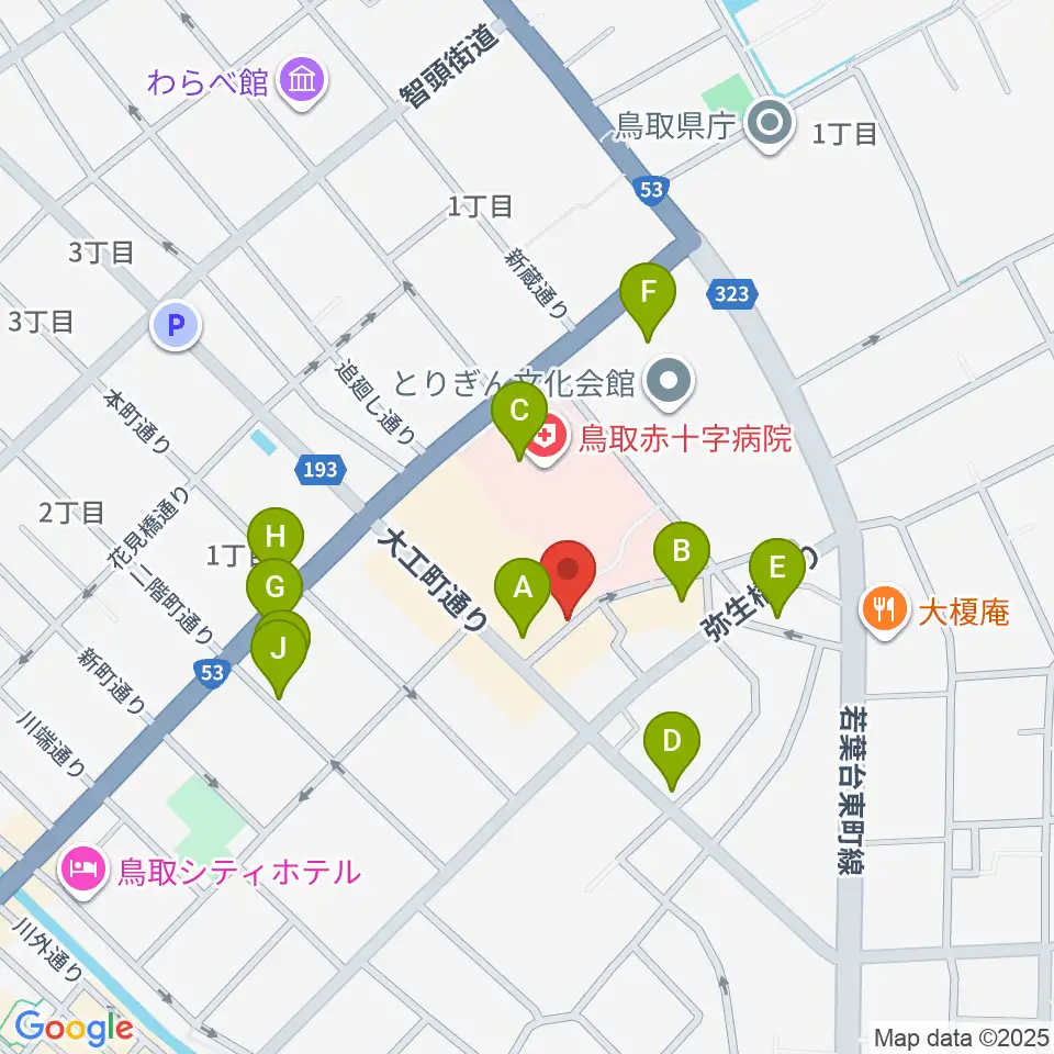 鳥取市民会館周辺のファミレス・ファーストフード一覧地図