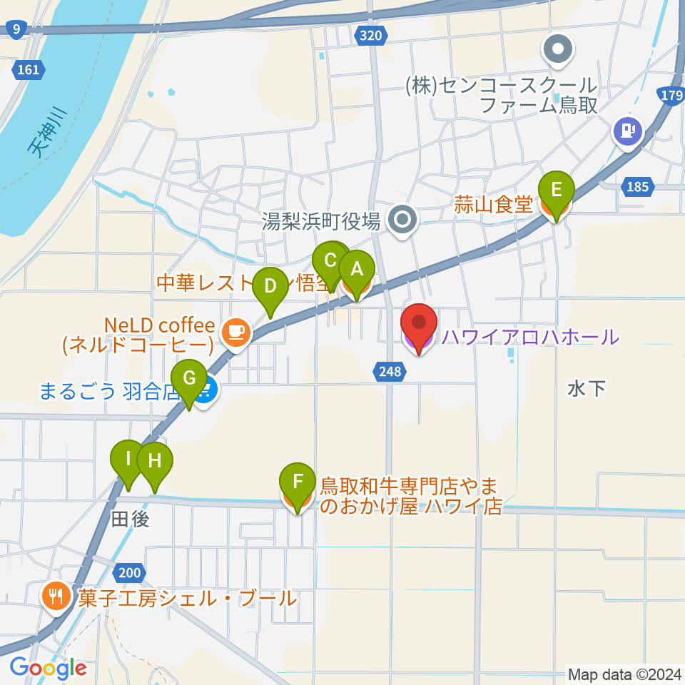 ハワイアロハホール周辺のファミレス・ファーストフード一覧地図