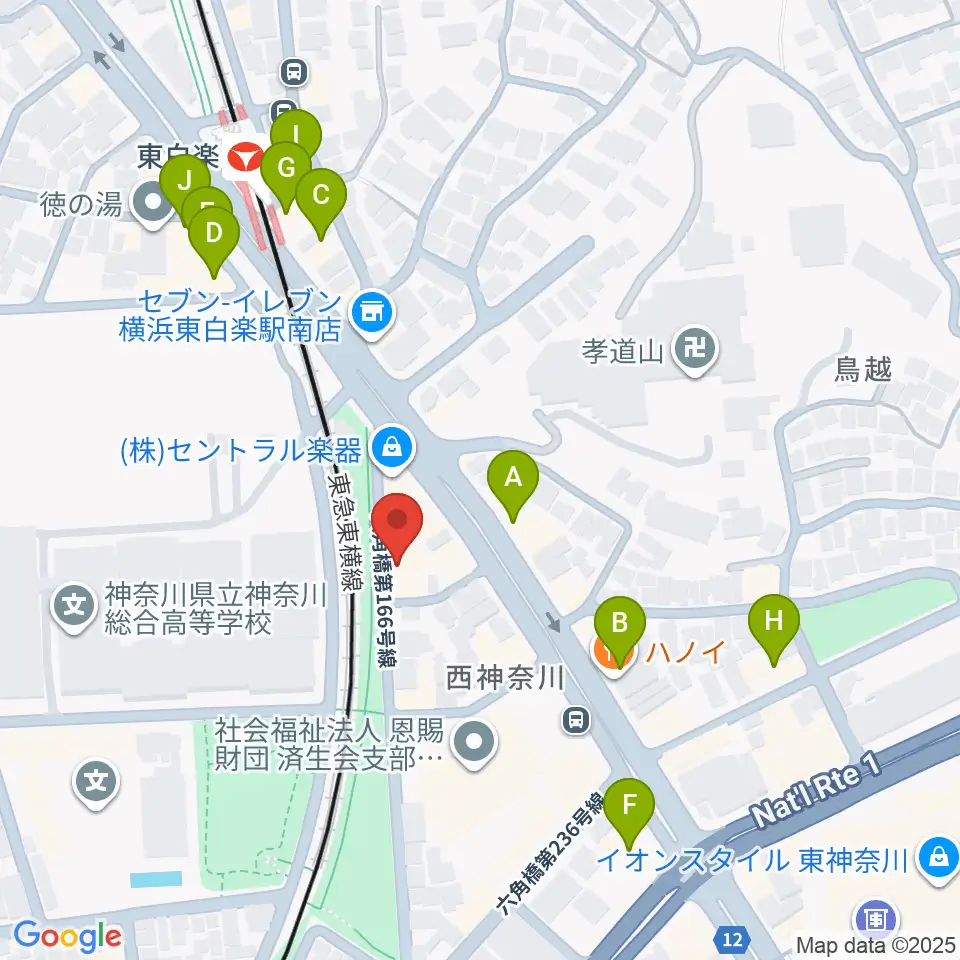セントラル楽器周辺のファミレス・ファーストフード一覧地図