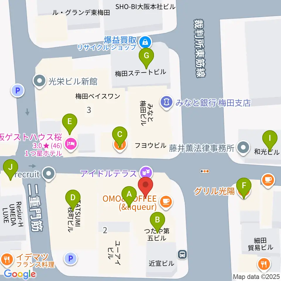 大阪Rumio周辺のファミレス・ファーストフード一覧地図