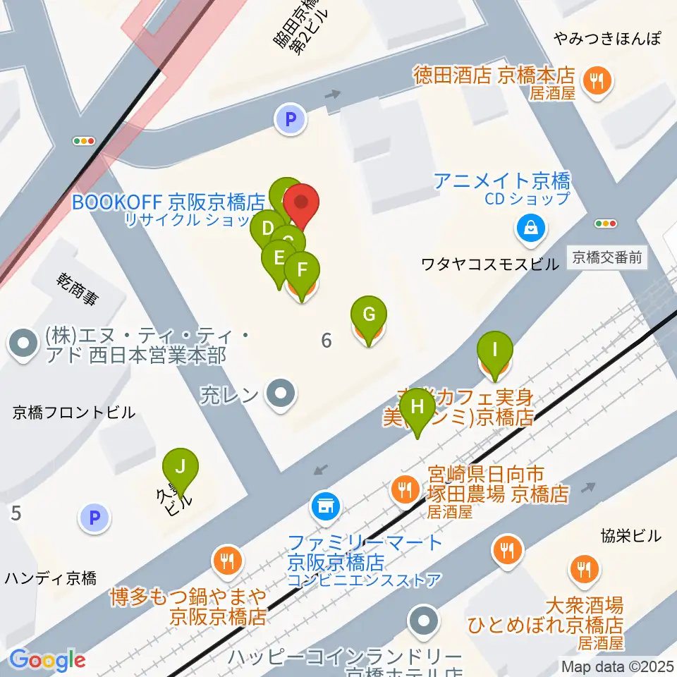 羅い舞座 京橋劇場周辺のファミレス・ファーストフード一覧地図