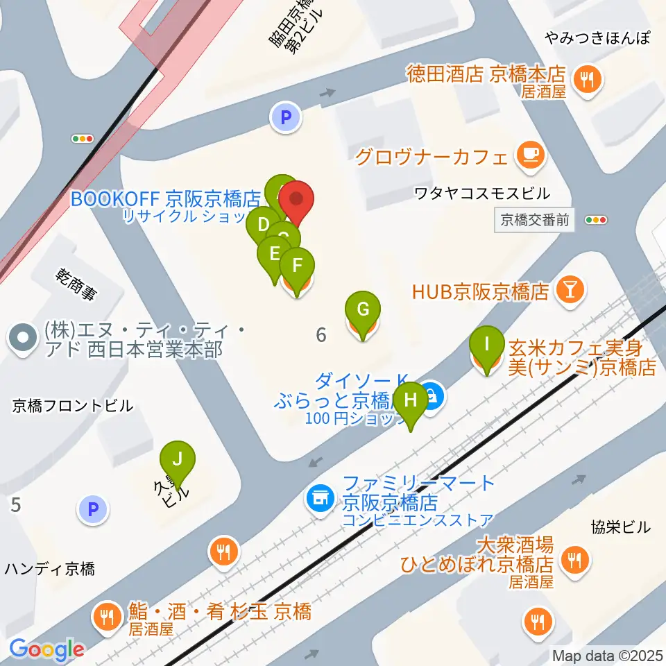 羅い舞座 京橋劇場周辺のファミレス・ファーストフード一覧地図