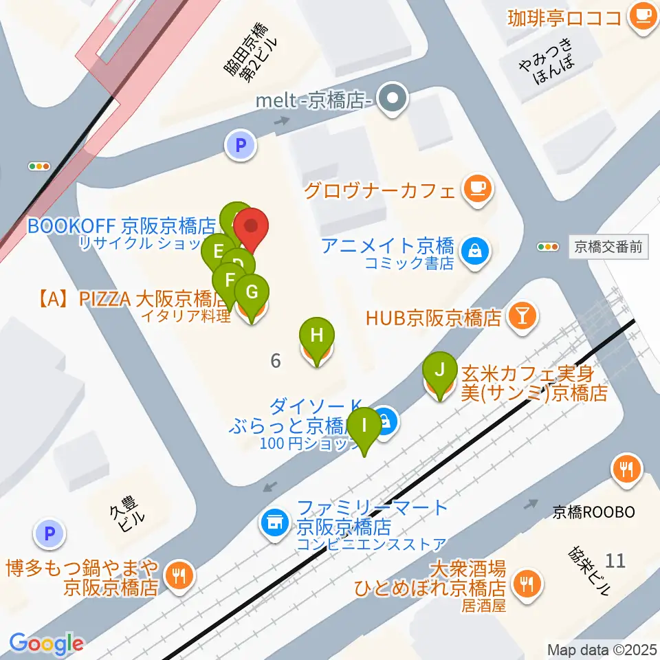 羅い舞座 京橋劇場周辺のファミレス・ファーストフード一覧地図