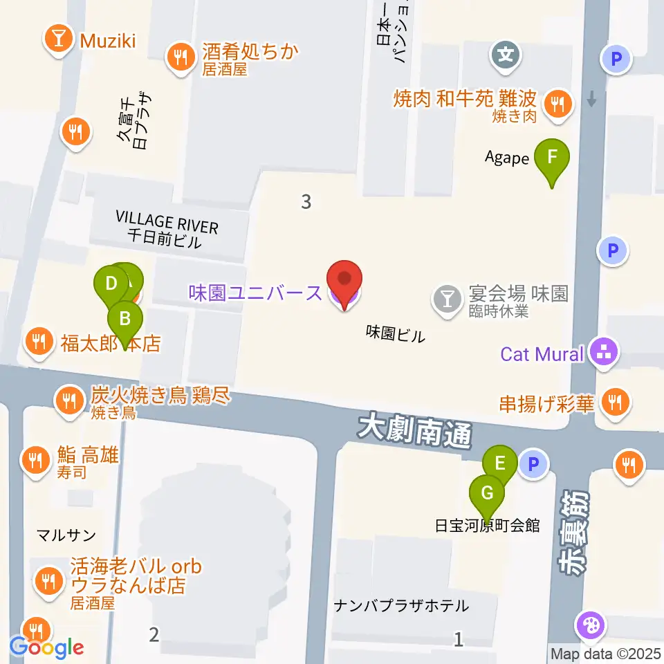 味園ユニバース周辺のファミレス・ファーストフード一覧地図