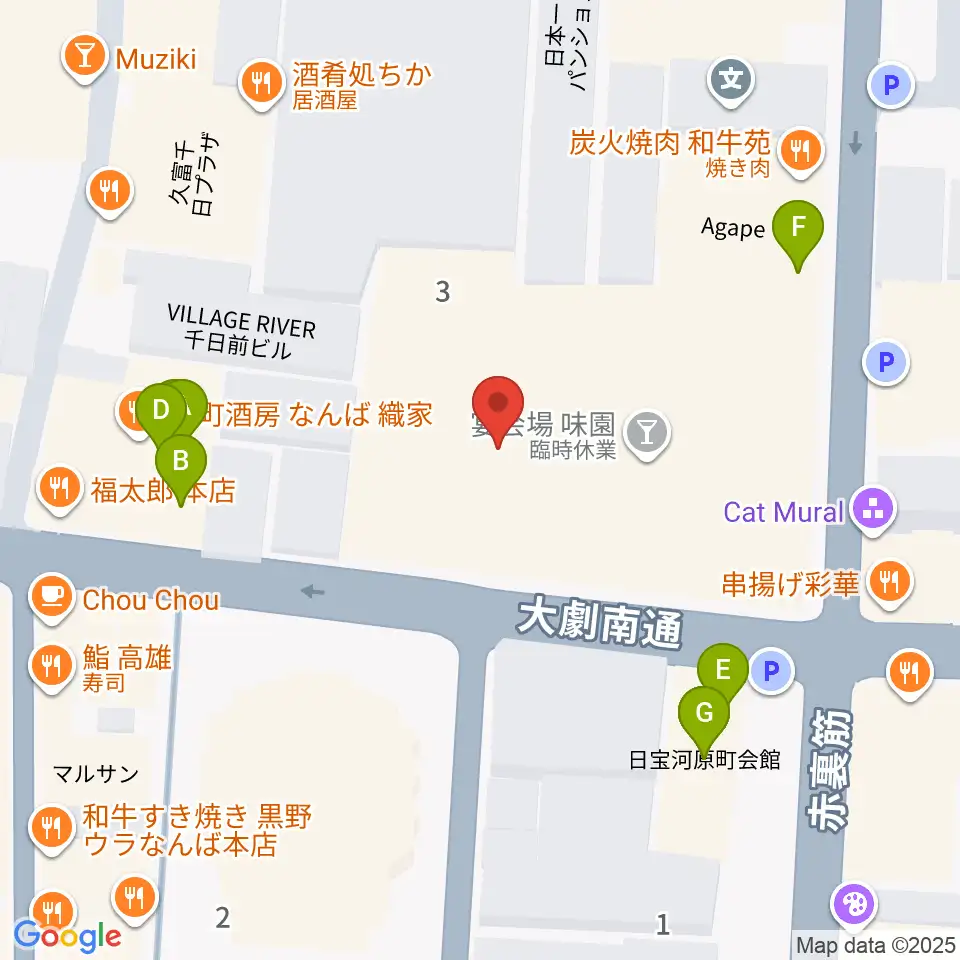 味園ユニバース周辺のファミレス・ファーストフード一覧地図