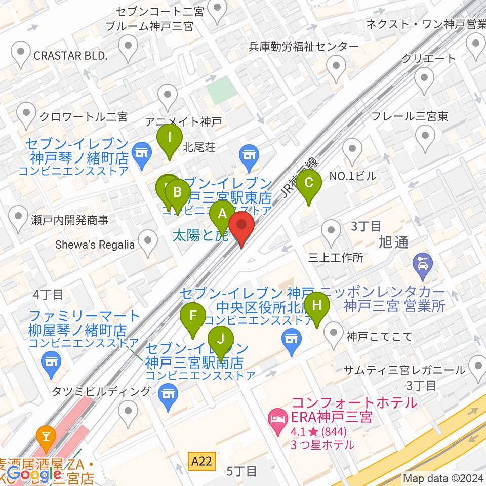 神戸 太陽と虎周辺のファミレス・ファーストフード一覧地図