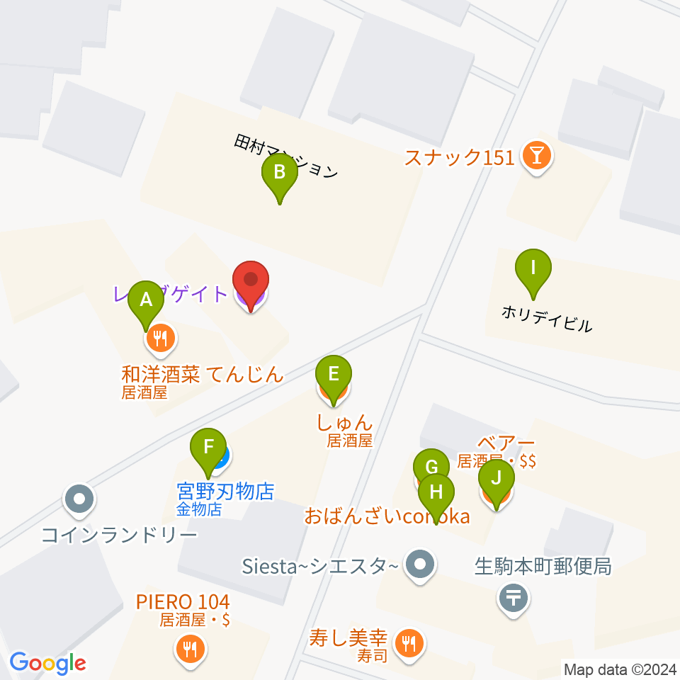 生駒RHEBGATE周辺のファミレス・ファーストフード一覧地図