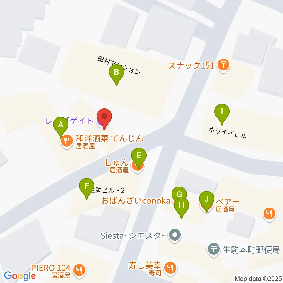 生駒RHEBGATE周辺のファミレス・ファーストフード一覧地図