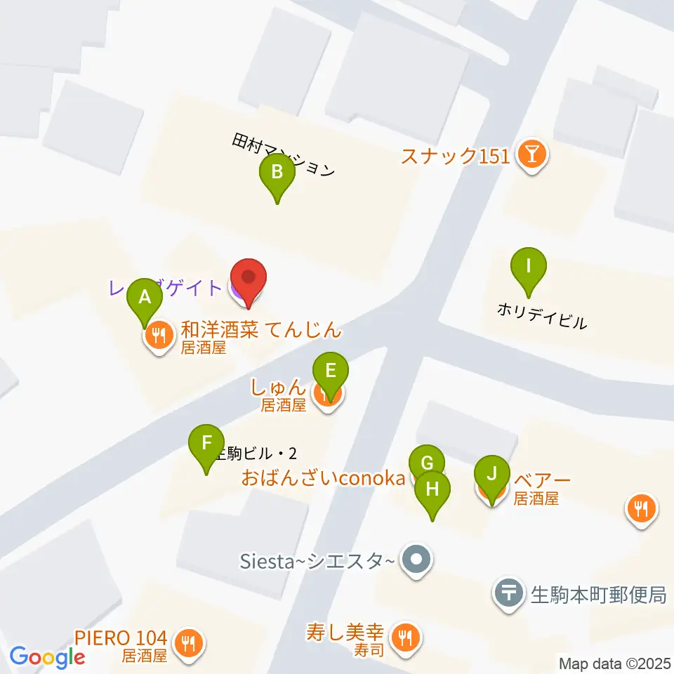 生駒RHEBGATE周辺のファミレス・ファーストフード一覧地図