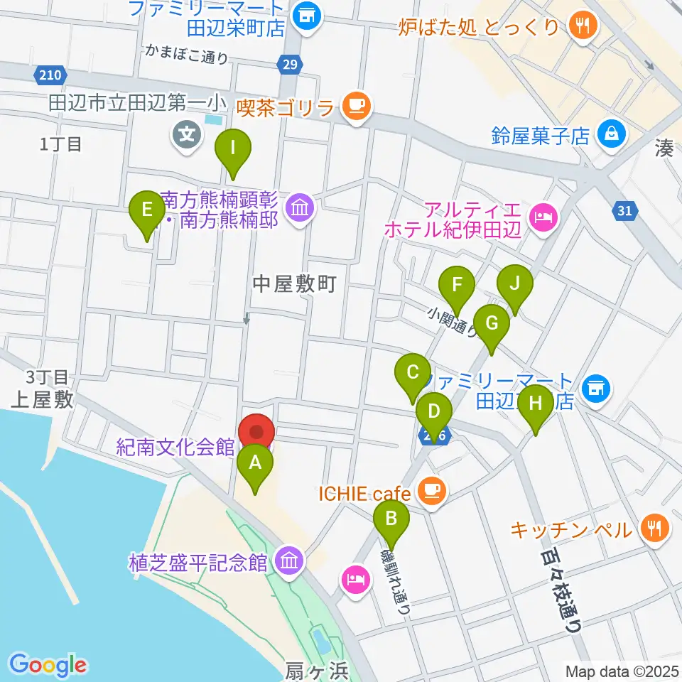 紀南文化会館周辺のファミレス・ファーストフード一覧地図