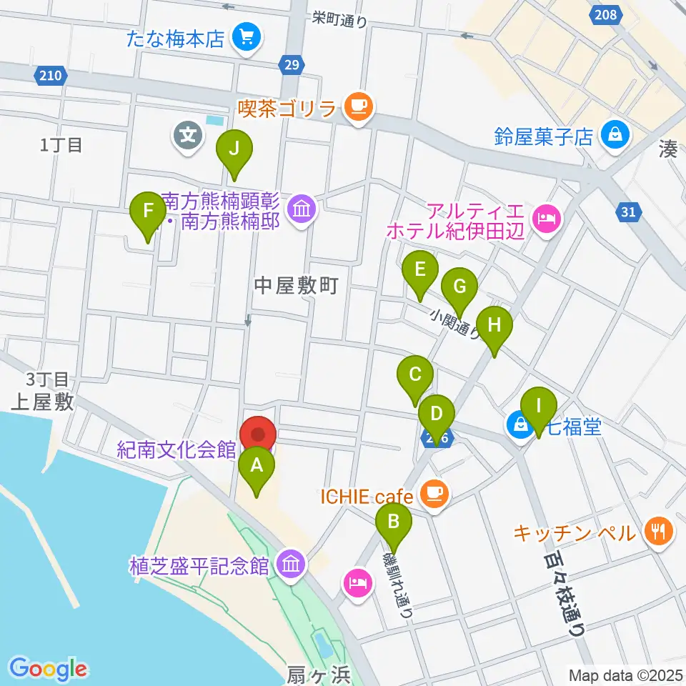 紀南文化会館周辺のファミレス・ファーストフード一覧地図
