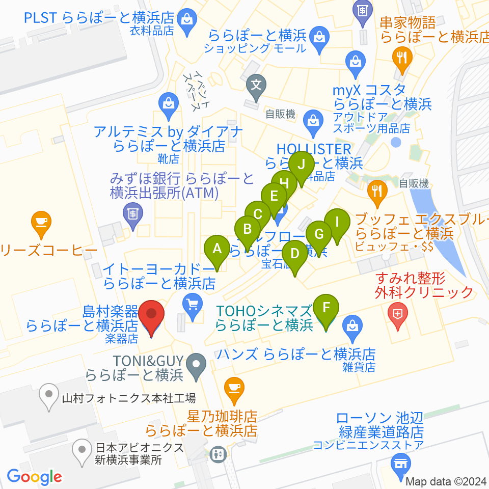 島村楽器 ららぽーと横浜店  周辺のファミレス・ファーストフード一覧地図