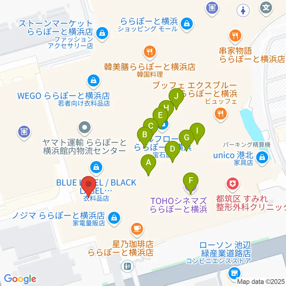 島村楽器 ららぽーと横浜店  周辺のファミレス・ファーストフード一覧地図
