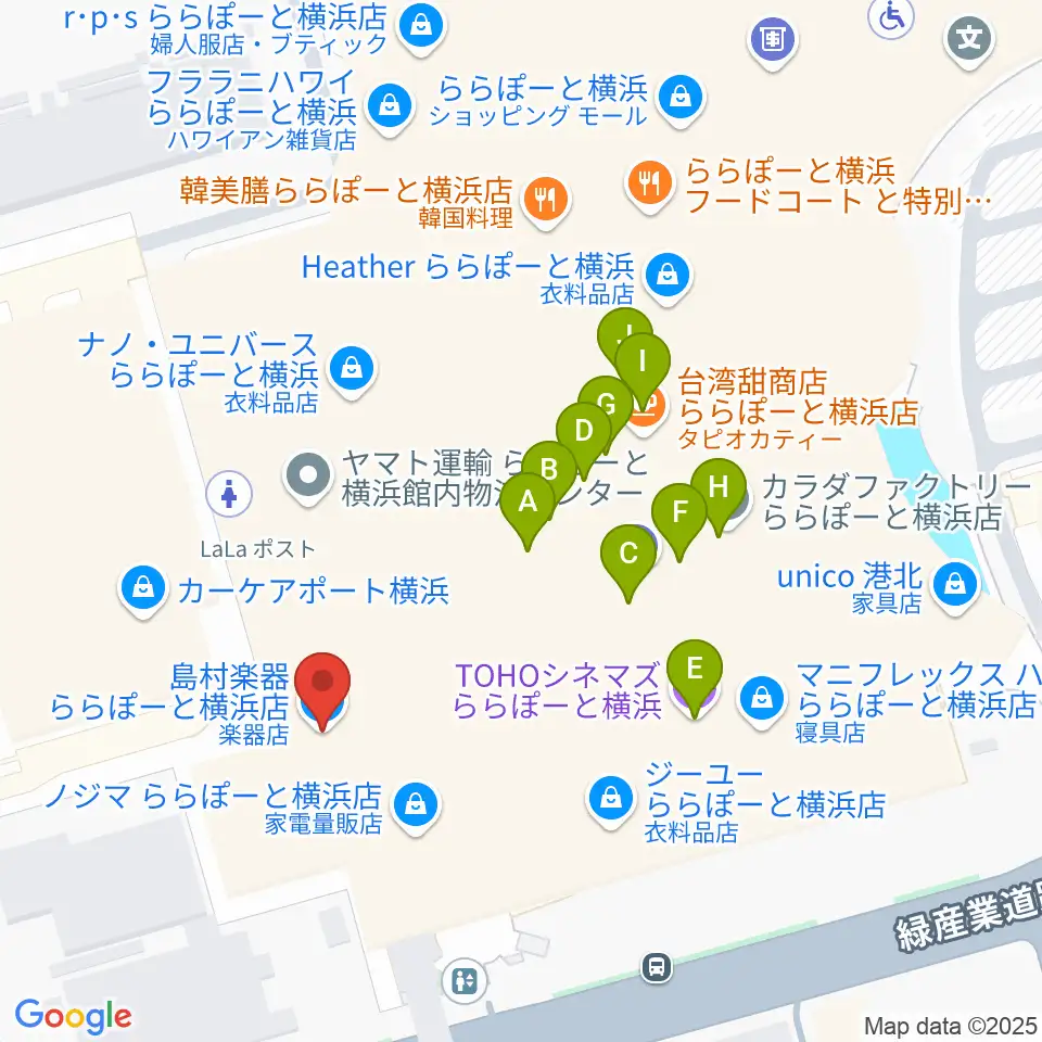 島村楽器 ららぽーと横浜店  周辺のファミレス・ファーストフード一覧地図