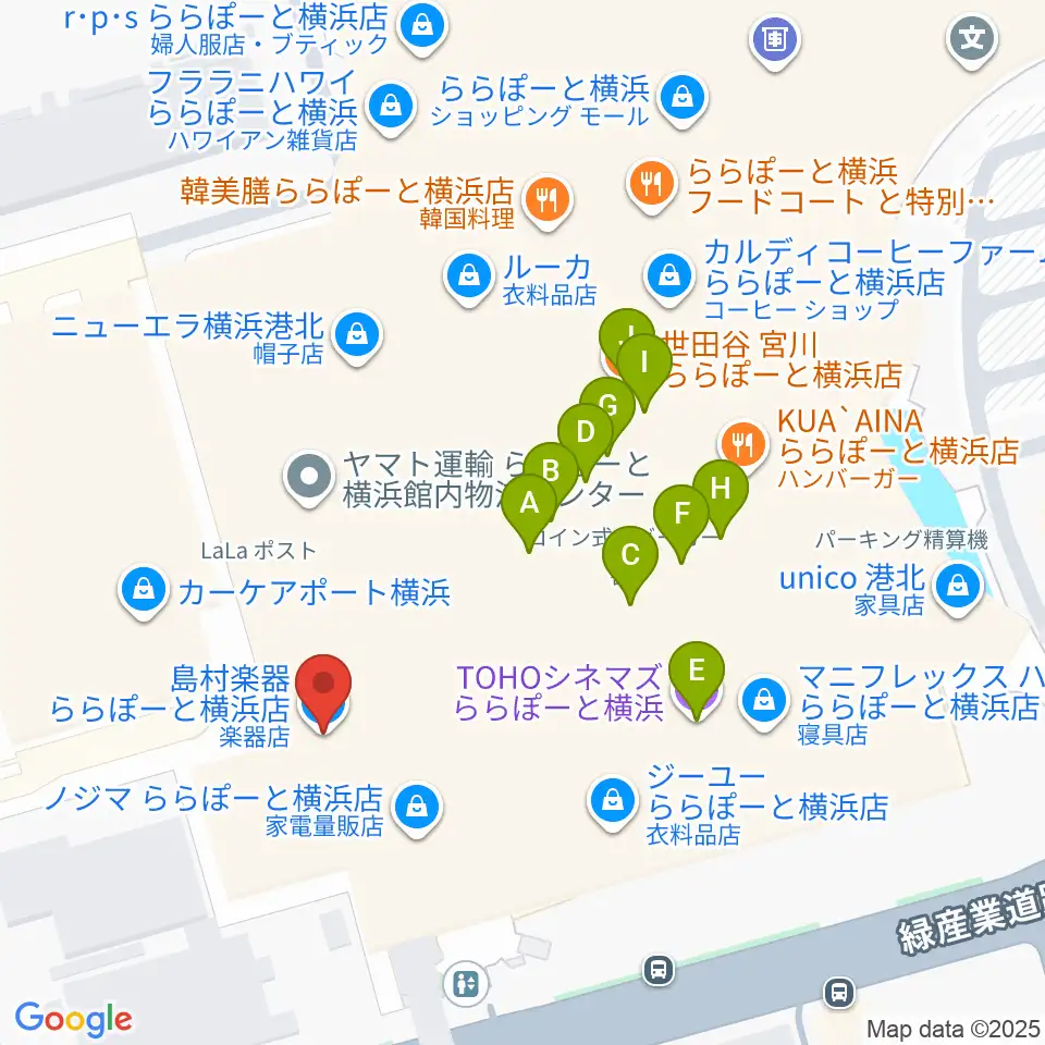 島村楽器 ららぽーと横浜店  周辺のファミレス・ファーストフード一覧地図