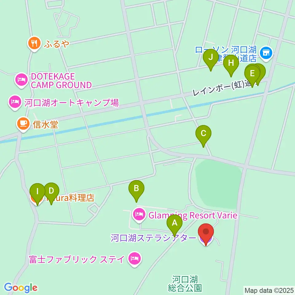 河口湖ステラシアター周辺のファミレス・ファーストフード一覧地図
