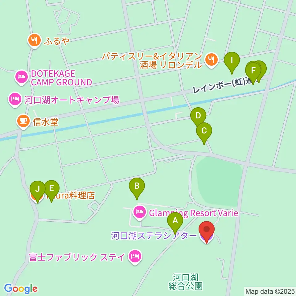 河口湖ステラシアター周辺のファミレス・ファーストフード一覧地図