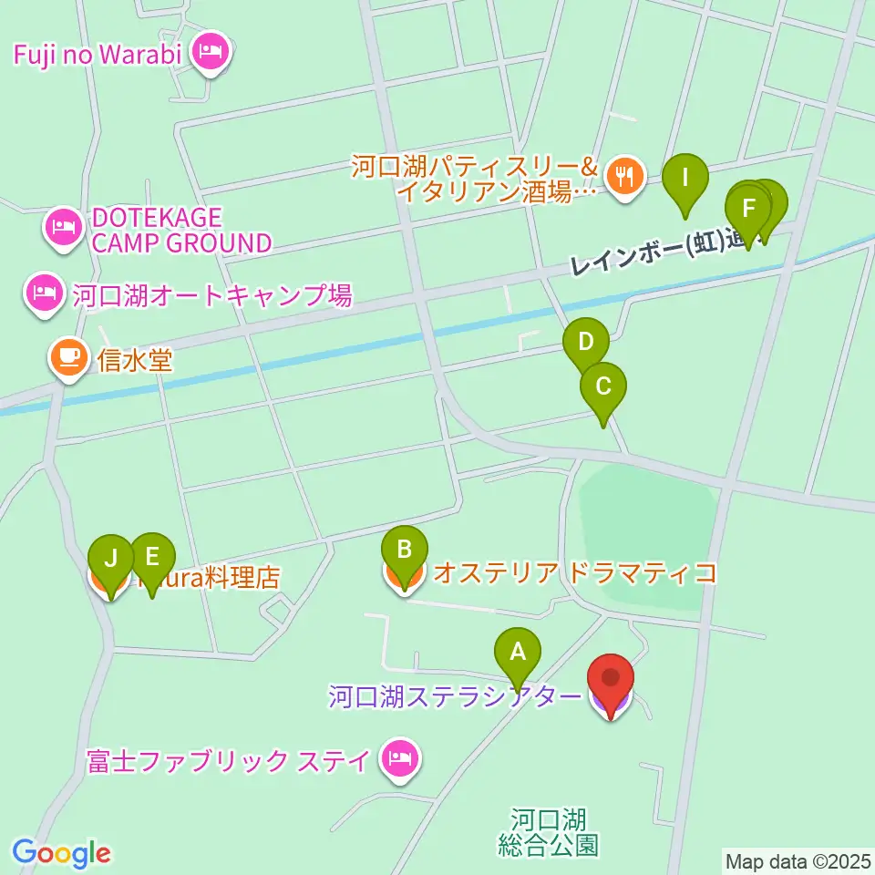 河口湖ステラシアター周辺のファミレス・ファーストフード一覧地図