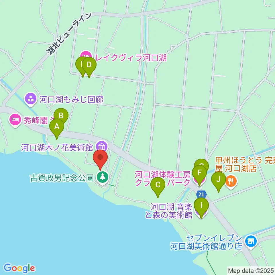 河口湖円形ホール周辺のファミレス・ファーストフード一覧地図