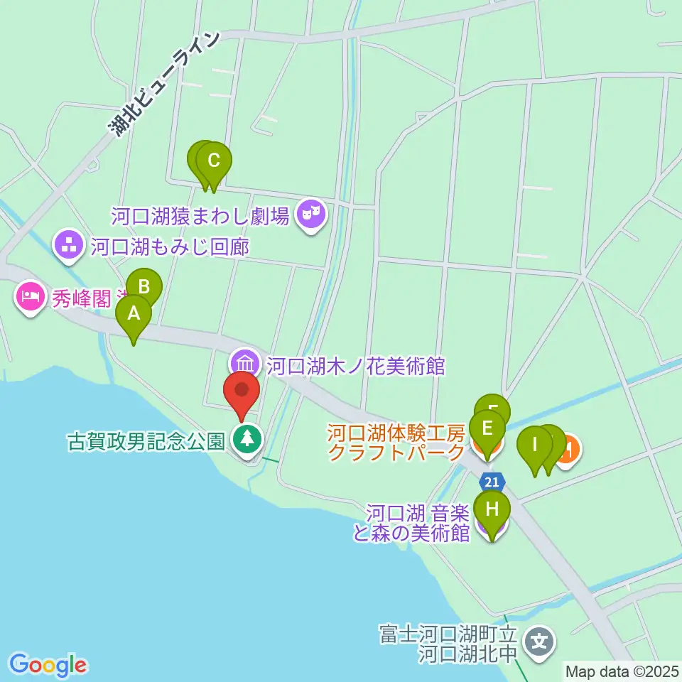 河口湖円形ホール周辺のファミレス・ファーストフード一覧地図