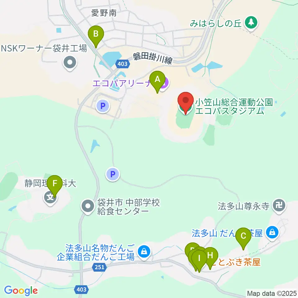 静岡エコパスタジアム周辺のファミレス・ファーストフード一覧地図