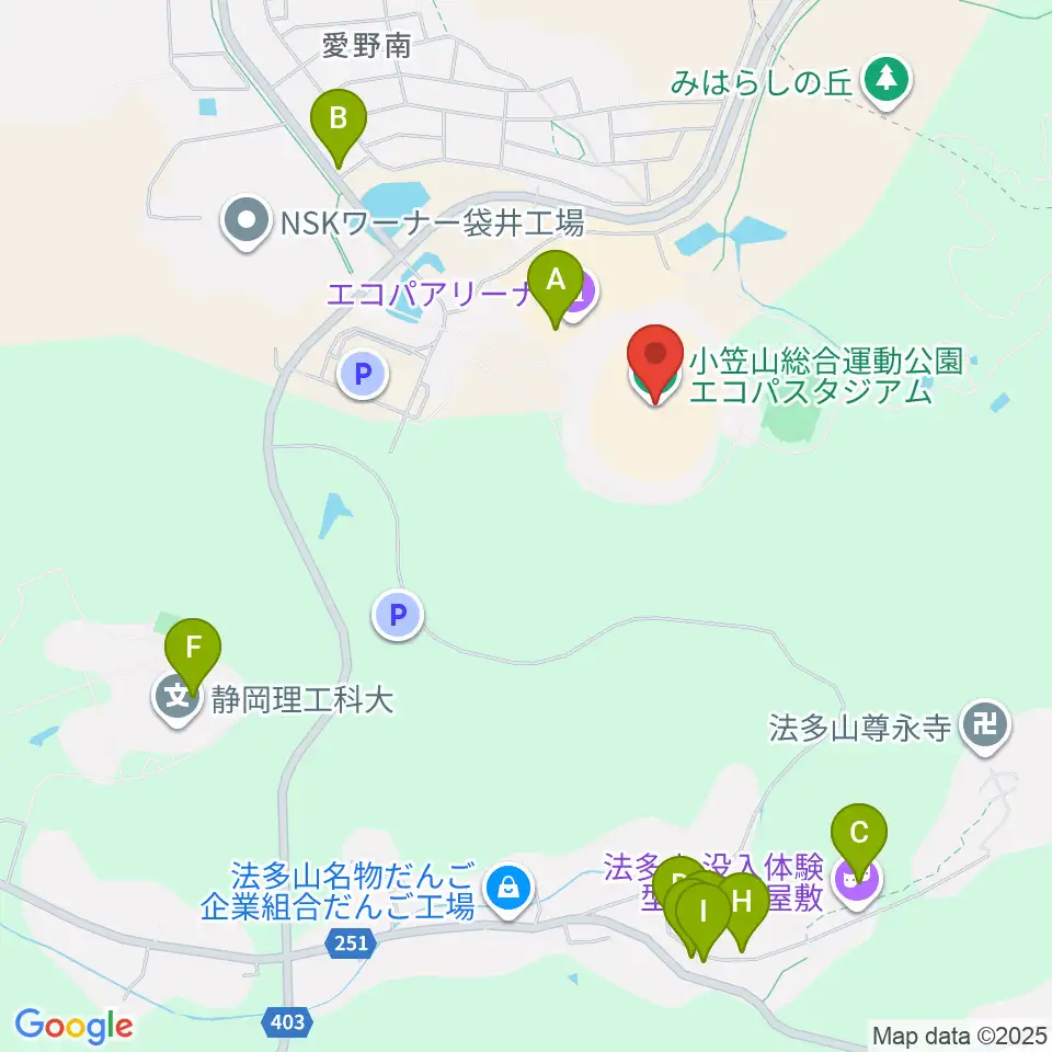 静岡エコパスタジアム周辺のファミレス・ファーストフード一覧地図