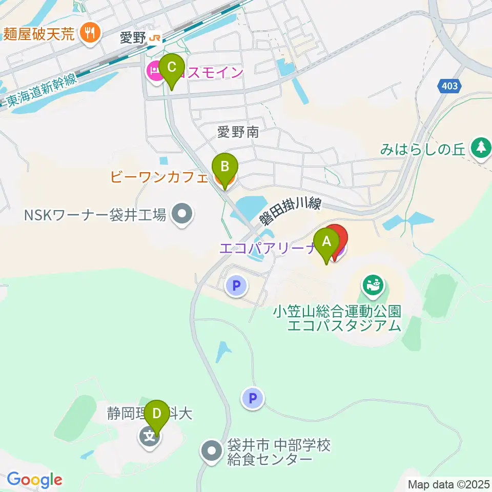 静岡エコパアリーナ周辺のファミレス・ファーストフード一覧地図