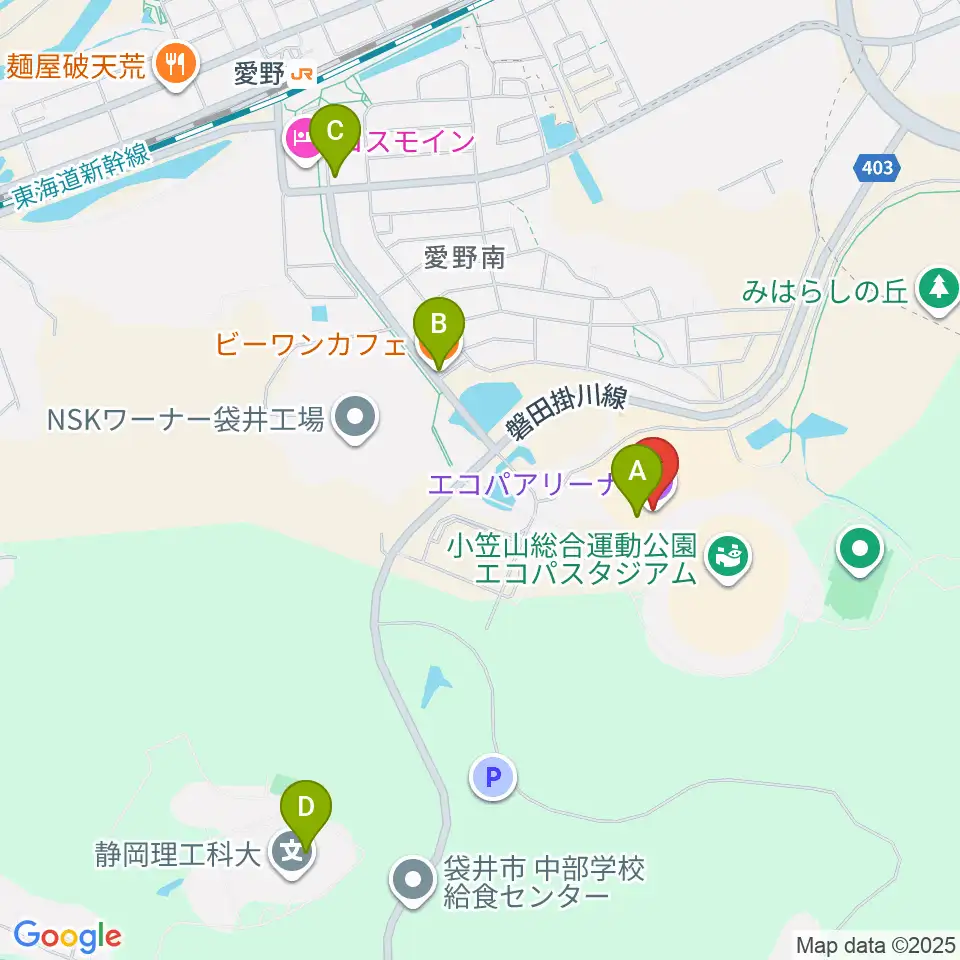 静岡エコパアリーナ周辺のファミレス・ファーストフード一覧地図