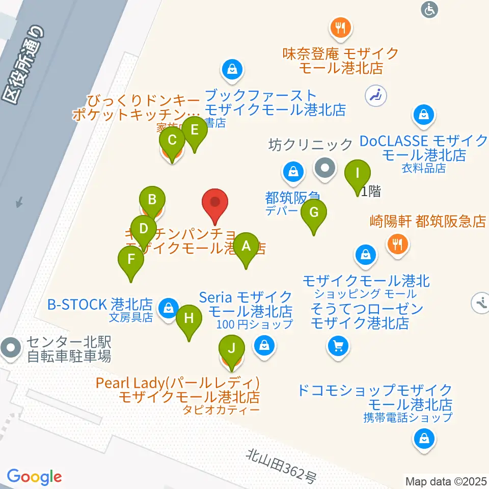 島村楽器 モザイクモール港北店周辺のファミレス・ファーストフード一覧地図